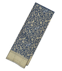 Blue Mysore Crepe Silk Saree With Peacock Floral Motifs-MS3104