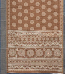 Brown Woven Synthetic Dola Silk Saree With Stripes & Printed Motifs-BL4466