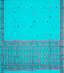 Turquoise Handloom Kanchipuram Silk Saree With Silk Thread Buttas-KA13147