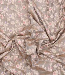 Beige Handloom Banarasi Silk Saree With Meena Floral Zari Motifs-BE1930
