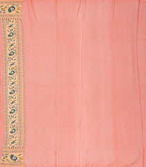 Light Peach Handwoven Banarasi Khaddi Georgette Silk Saree With Peacock Motifs