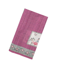 Dusty Pink Printed Art Linen Saree With Zari Checks-BL6073