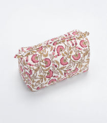 Off White Cotton Bagru Printed Toiletry Bag With Zipper-ACS1083