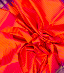 Red Handloom Korvai Kanchipuram Silk Saree With Stripes & Purple Border-KA13122