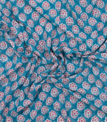Sky Blue Printed Jaipur Cotton Saree With Floral Motifs-JC1886