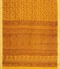 Mustard Printed Silk Saree With Floral Motifs & Zari Border-PS0681