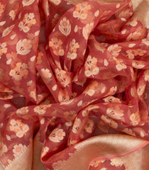 Peach Handloom Organza Soft Silk Saree With Floral Motifs-SO4143