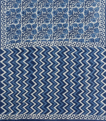 Indigo Printed Jaipur Cotton Saree With Floral Motifs-JC1951
