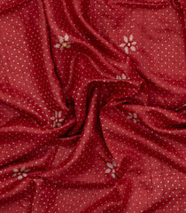 Crimson Printed Tussar Silk Saree With Floral Motifs & Meena Embroidered Border-TU3813