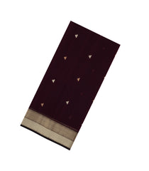Dark Brown Handloom Maheswari Silk Cotton Saree With Buttas-SC4145