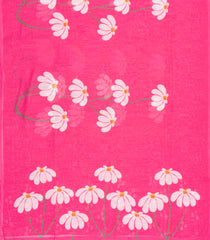 Hot Pink Printed Synthetic Linen Saree With Floral Motifs-SY0046