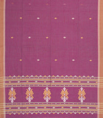 Magenta Handloom Bengal Cotton Saree With Stripes & Buttas-BG1701