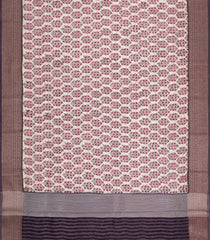 Cream Printed Chanderi Cotton Saree With Contrast Lilac Zari Border-CC1665