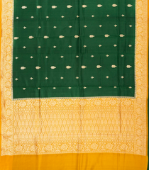 Dark Green Handloom Banarasi Silk Saree With Floral Buttas & Contrast Border-BE1280