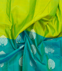 Neon Green Handloom Half & Half Kanchipuram Silk Saree With Buttas-KA16313