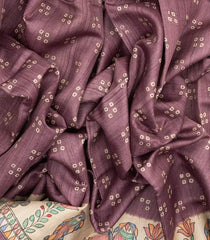 Lilac Woven Tussar Silk Saree With Printed Coin Motifs & Madhubani Pallu-TU3029