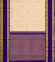 Cream Handloom Korvai Kanchipuram Silk Saree With Buttas & Blue Border-KA14585