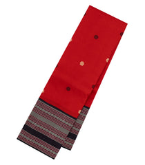 Red Handloom Korvai Kanchipuram Silk Saree With Silk Buttas-KA15493
