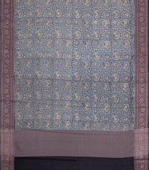 Grey Printed Chanderi Cotton Saree With Floral Motifs & Zari Border-CC1670