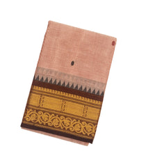 Light Peach Woven Chettinad Cotton Saree With Coin Buttas