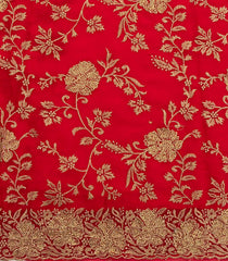 Red Woven Art Crushed Georgette Saree With Embroidered Floral Motifs-BL4968