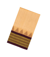 Sandal Handloom Korvai Silk Cotton Saree With Contrast Temple Border-SC3899
