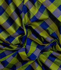 Green & Blue Handloom Silk Cotton Saree With Checks & Contrast Border-SC4456