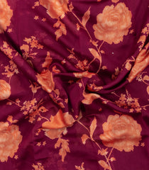 Crimson Printed Chanderi Cotton Saree With Zari Border-CC1694
