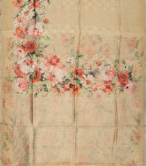 Beige Handloom Linen Saree With Printed Floral Motifs-LI0642