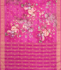 Hot Pink Printed Synthetic Tussar With Contrast Zari Border-SY0283