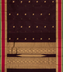 Dark Brown Handloom Kanchi Cotton Saree With Horse Buttas-KC1838