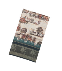 Cream Printed Synthetic Dola Silk Saree With Zari Stripes & Border-SY0003