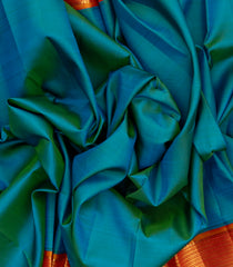 Cyan Handloom Kanchipuram Silk Saree With Contrast Border-KA12856