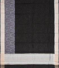 Black Woven Art Jari Dola Silk Saree With Zari Checks & Printed Floral Motifs-BL3904