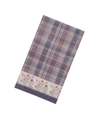 Grey Printed Synthetic Dola Silk Saree With Checks & Floral Border-SY0368