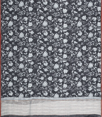 Black Handloom Linen Saree With Printed Floral Motifs-LI0780