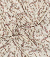 Cream Printed Synthetic Kotha Silk Saree With Zari Border-SY0041