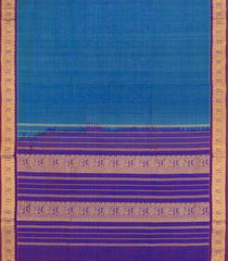 Blue Handloom Silk Cotton Saree With Zari Stripes & Contrast Border-SC4753