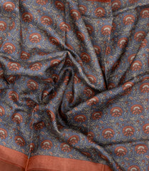 Grey Woven Tussar Silk Saree With Printed Floral Motifs-TU3220