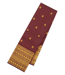 Dark Brown Handloom Kanchipuram Silk Saree With Zari Checks & Buttas-KA16144