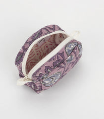 Lilac Cotton Bagru Printed Coin Pouch With Zipper-ACS1061