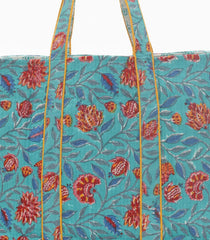 Cyan Bagru Printed Handmade Cotton Quilted Tote Bag-ACS1030