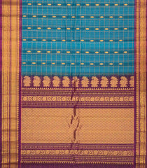 Blue Handloom Gadwal Silk Cotton Saree With Checks & Contrast Border-GA0250