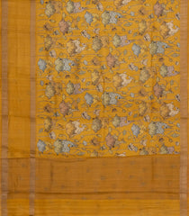 Mustard Handloom Tussar Silk Saree With Printed Deer Motifs-TU3218
