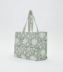 Shadow Green Bagru Printed Handmade Cotton Quilted Tote Bag-ACS1026