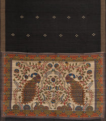 Black Handloom Dupion Silk Saree With Buttas & Printed Pallu-DS0549