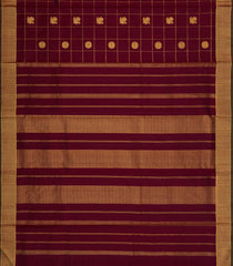 Maroon Handloom Kanchipuram 9 Yards Silk Saree With Zari Checks-KA15415