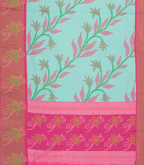 Turquoise Printed Art Tussar Saree With Zari Border-BL5006