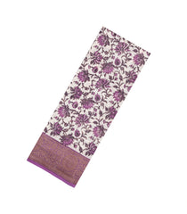 Mauve Printed Chanderi Cotton Saree With Floral Motifs & Zari Border-CC1664