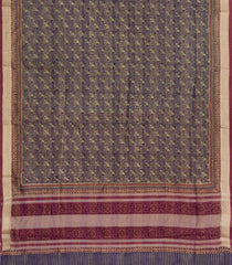 Dark Grey Printed Chanderi Cotton Saree With Bird Motifs-CC1604